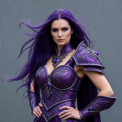 Woman in purple fantasy armor