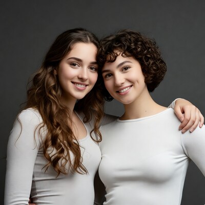 Two smiling women embracing