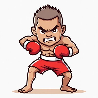 Muscular chibi boxer in fighting stance