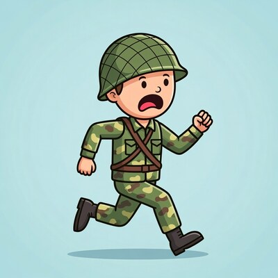 Cartoon soldier boy running scared