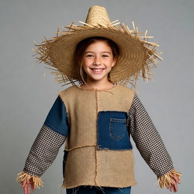 Girl in scarecrow costume smiling