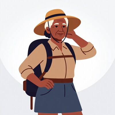 Elderly African-American woman hiker illustration