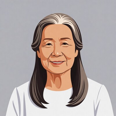 Elderly Asian woman smiling illustration