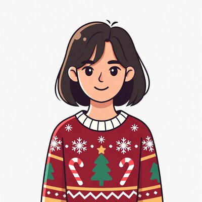 Girl in Christmas Sweater Illustration