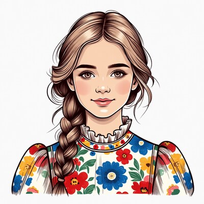 Girl with braided hair in floral dress