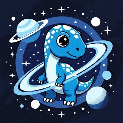 Cute blue dinosaur in space