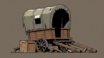 Wrecked Covered Wagon Illustration