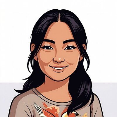 Asian woman smiling in bird t-shirt