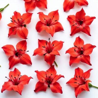 Red Lily Flowers on White Background