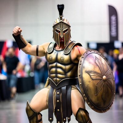 Muscular man in Spartan warrior armor