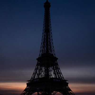 Eiffel Tower silhouette at dusk
