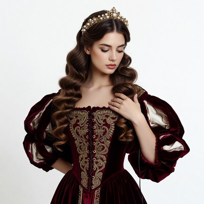 Woman in red velvet Renaissance gown
