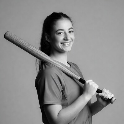 Smiling girl holding baseball bat