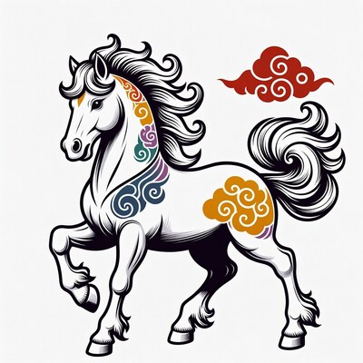 White horse with cloud patterns