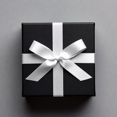 Black gift box with white ribbon