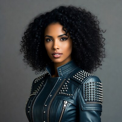 Woman in spiked leather jacket