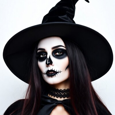 Woman in sugar skull witch costume