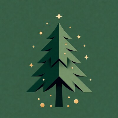 Green Papercut Christmas Tree with Stars