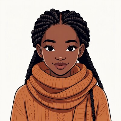 African-American woman with braids in orange sweater