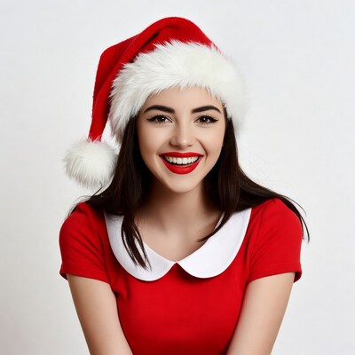 Smiling woman in Santa hat