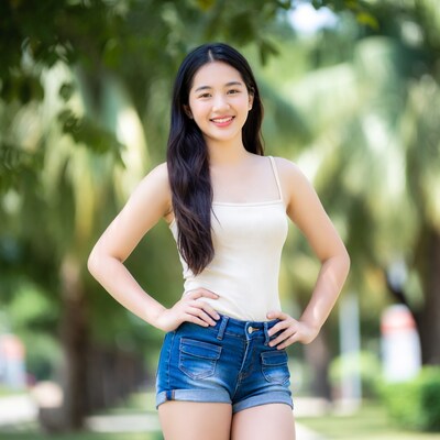 Asian girl smiling in park