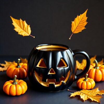 Jack-o-Lantern Mug with Pumpkins and Leaves