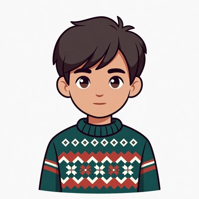 Cartoon boy in green sweater
