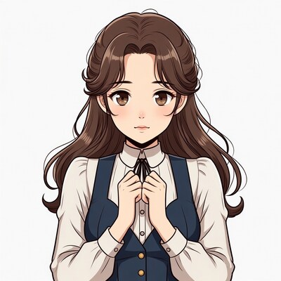 Anime girl in navy vest uniform