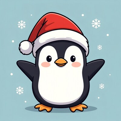 Cute Penguin Wearing Santa Hat