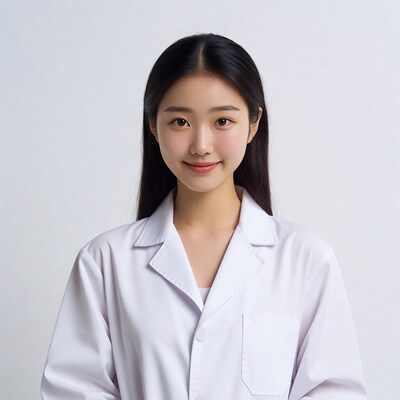 Asian woman in white lab coat