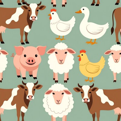Cartoon farm animals seamless pattern