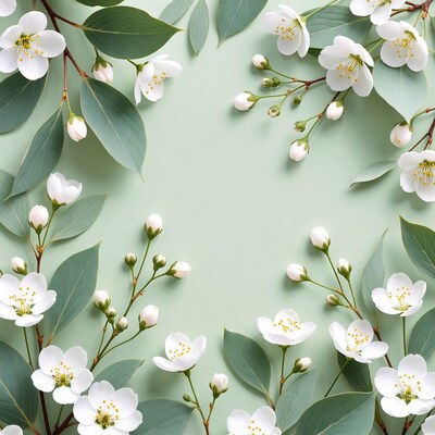 White Jasmine Flowers with Green Leaves