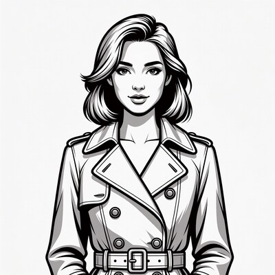Woman in trench coat illustration