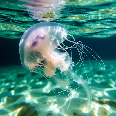 Translucent Jellyfish Swimming Underwater