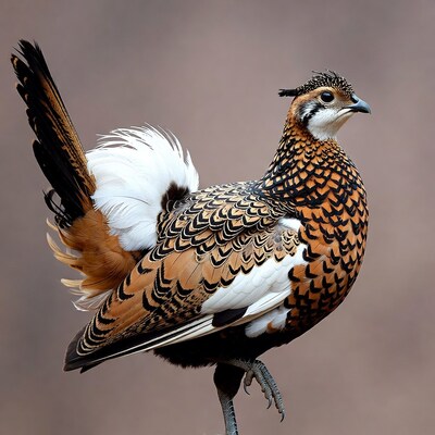 Mountain Quail standing on leg