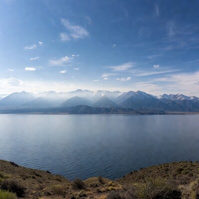 Mountains reflecting over lake