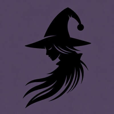 Silhouette of Witch with Pointy Hat