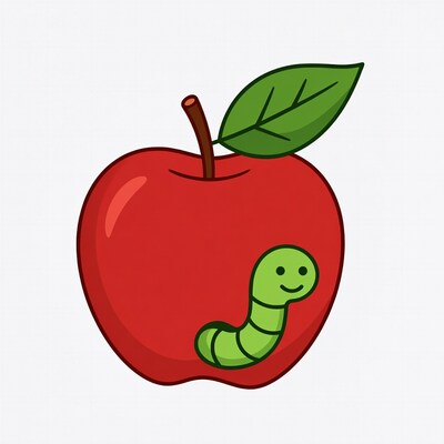 Red apple with worm illustration