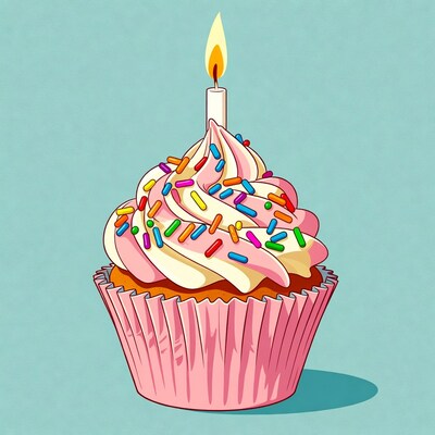 Pink Cupcake with Lit Candle