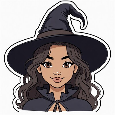 Cartoon Witch Girl with Pointy Hat