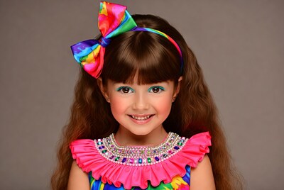 Girl with rainbow bow and dress