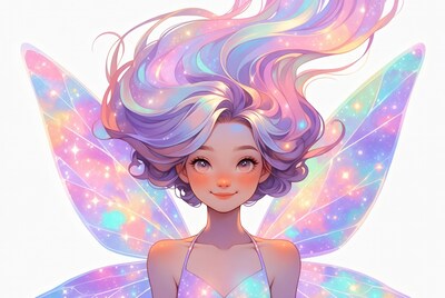 Anime girl with iridescent fairy wings