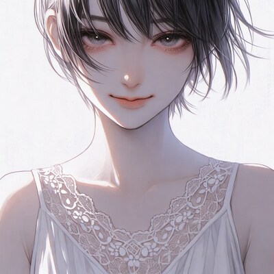 Anime girl in lace slip dress