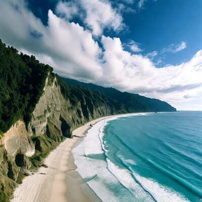 Aerial view of cliffs beach and ocean