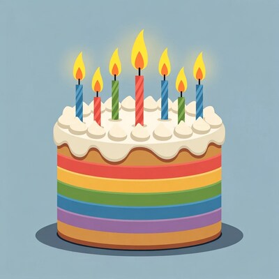 Rainbow Layer Cake with Lit Candles