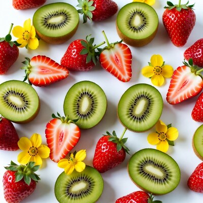 Strawberries Kiwis and Yellow Flowers