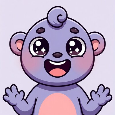 Cute purple bear waving happily