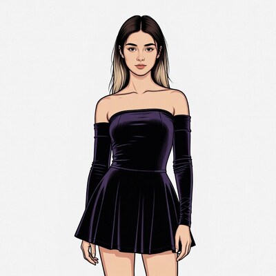 Asian woman in off-shoulder purple dress