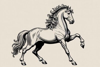 Engraved horse rearing up