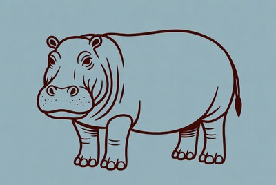 Cartoon Hippo Outline Illustration